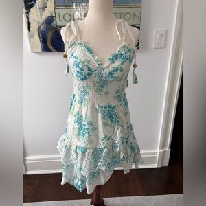 LoveShackFancy Blue and White Smocked Dress